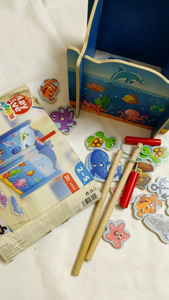 Dive into fun and learning with the Playtive Junior Wooden Fishing Game! This colorful and engaging toy is designed to captivate young minds and develop essential skills. With 20 vibrant wooden pieces, including fish, a fishing rod, and a playful underwater scene, this game offers endless hours of entertainment.

The Playtive Junior Wooden Fishing Game encourages dexterity and hand-eye coordination as little ones practice their fishing skills. It also introduces early number recognition through the numbered fish, making it an educational and fun way to learn.

Disclaimer:
Please note that the colors of the actual product may vary slightly from the images shown due to differences in display settings and lighting.

Price: PKR 1000