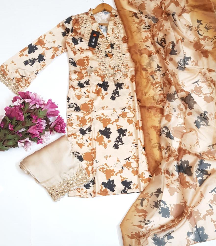 Indulge in luxury with our exquisite Silk Stitched Collection, featuring finely crafted garments that blend elegance with comfort. This collection includes a branded fine quality SILK shirt adorned with intricate mirror work embroidery, a SHAMOOZ silk trouser with cut work mirror detailing, and a silk dupatta with a four-sided silk border, all expertly stitched for a perfect fit.

Branded Fine Quality SILK Shirt with Embroidered Mirror Work
High-Quality SHAMOOZ Silk Trouser with Cut Work Mirror Detailing
Silk Dupatta with 4-Sided Silk Border
Fine Quality Stitching for a Perfect Fit
Available Sizes: Small, Medium, Large

Price:
PKR 4700/-

Elevate your wardrobe with this luxurious Silk Stitched Collection that combines style and sophistication. Each piece is designed to make a statement, ensuring you stand out on any occasion. Embrace the charm of silk, the allure of mirror work, and the comfort of high-quality craftsmanship. Order now and experience the epitome of fashion and finesse.

Limited stock available. Act fast to make this exquisite Silk Stitched Collection yours!

NOTE: Please note that the actual color of the products may slightly vary from the images displayed on our website. This can be attributed to lighting conditions, individual monitor settings, and the inherent nature of fabric dyes.