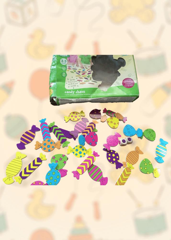 Delight your child with the Candy Chaos Matching Game, a fun and educational toy that is perfect for developing matching skills and hand-eye coordination. 

This preloved game features colorful candy pieces with unique patterns, making it easy for kids to identify and match them.

The Candy Chaos Matching Game is ideal for children of all ages.

Order your preloved Candy Chaos Matching Game today and let your child embark on a sweet adventure of matching and fun!