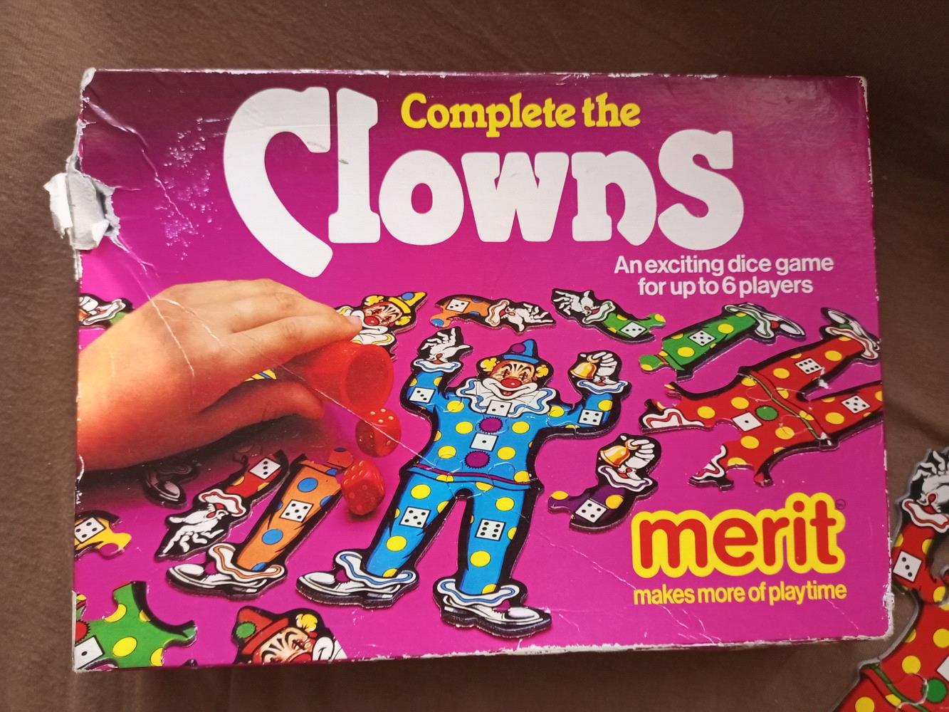 Experience the charm of childhood with the Complete the Clowns Dice Game! This classic board game, perfect for up to 6 players, invites children to assemble colorful clown puzzle pieces while rolling dice. Test luck and strategy as kids race to complete your clown first! This preloved game is in excellent condition and includes all original pieces, ensuring hours of fun for families and friends. Let your childs imagination soar with this beloved vintage gem.

Order now and relive the joy of classic board games!