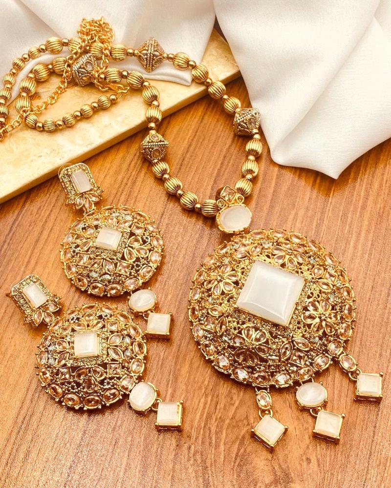 Beautiful Gold Plated Set Necklace, Earrings, Ladies Jewellery, Party Wear, Colorful Square Jewel