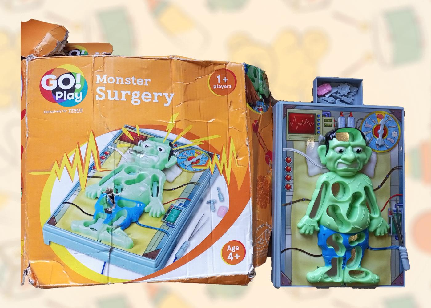 Experience the thrill of monster surgery with this preloved board game! Perfect for children aged 4 and up, this game offers a fun and educational way to learn about medical procedures. Players will take turns performing various surgeries on a monster patient, using tweezers, pliers, and other tools. This classic game is in excellent condition and includes all the pieces, ensuring hours of imaginative play.

Let your child imagination run wild with this exciting board game!