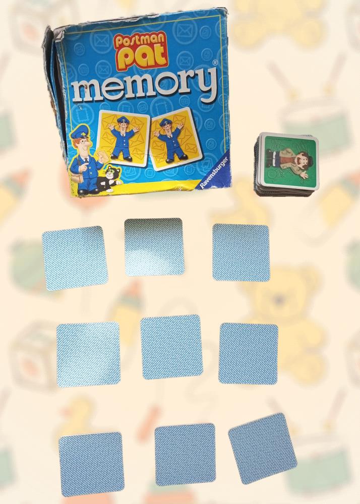 Relive the magic of Postman Pat with this classic memory game! This preloved Ravensburger game is perfect for children and adults alike. Improve childs memory and matching skills as he try to find pairs of identical cards featuring Postman Pat and his friends.

The game is in excellent condition and includes all the pieces. It is a great way to spend quality time with loved ones and enjoy a the experience. Dont miss out on this opportunity to own a piece of childhood history!

Order now and relive the fun of Postman Pat!