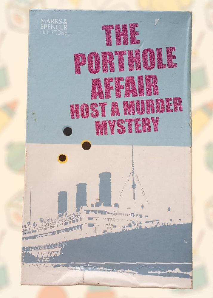 Step into a world of intrigue and suspense with this game The Porthole Affair murder mystery game. Perfect for a fun-filled evening with friends and family, this game is complete and in excellent condition. Solve the puzzling crime and uncover the killer identity as you navigate through the thrilling storyline. 

Dont miss out on this opportunity to own a piece of gaming history!