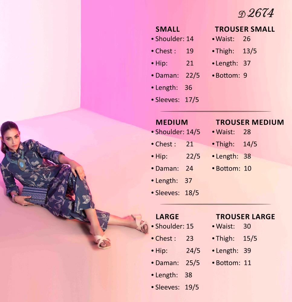 Upgrade your wardrobe with the stunning Luna Pret by Tawakkal Fabrics. This elegant 2-piece collection features a beautifully stitched digital printed lawn shirt, paired with matching digital printed lawn trousers. A complimentary clutch completes the look, making it perfect for any occasion.

Key Features:

Tawakkal Fabrics Luna Pret Eid Collection
2-piece set: Digital printed stitched lawn shirt & digital printed stitched lawn trouser
Includes a complimentary clutch
High-quality lawn fabric

Sizes: Small, Medium & Large

Price: PKR 3600/-

Note: Due to photographic lighting or your device settings, the products actual color may vary slightly.