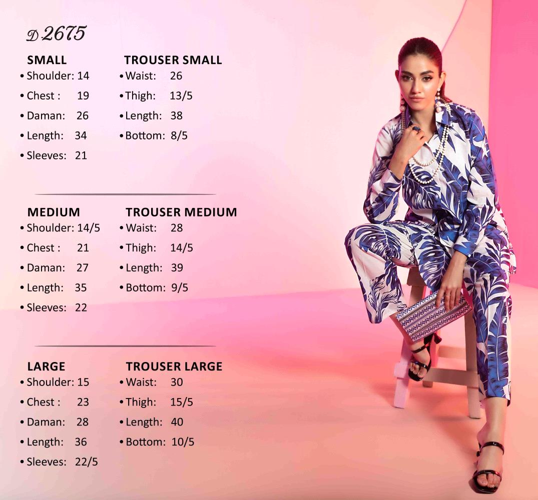 Upgrade your wardrobe with the stunning Luna Pret by Tawakkal Fabrics. This elegant 2-piece collection features a beautifully stitched digital printed lawn shirt, paired with matching digital printed lawn trousers. A complimentary clutch completes the look, making it perfect for any occasion.

Key Features:

Tawakkal Fabrics Luna Pret Eid Collection
2-piece set: Digital printed stitched lawn shirt & digital printed stitched lawn trouser
Includes a complimentary clutch
High-quality lawn fabric

Sizes: Small, Medium & Large

Price: PKR 3600/-

Note: Due to photographic lighting or your device settings, the products actual color may vary slightly.